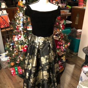 Back Velvet and Brocade Long Formal Dress